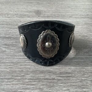 Black Faux Leather Concho Cuff